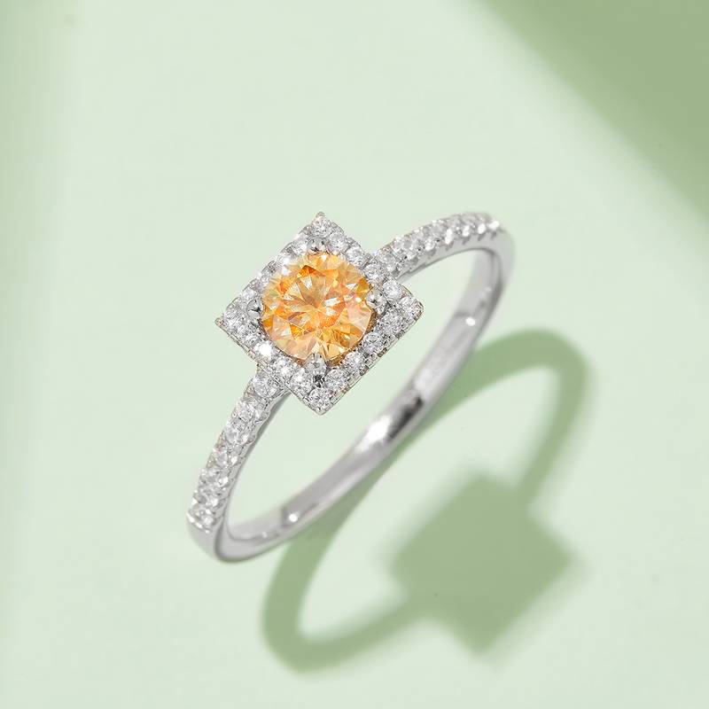 豪镶方包S925银镀白金MoissaniteWomen's Ring50分D级
